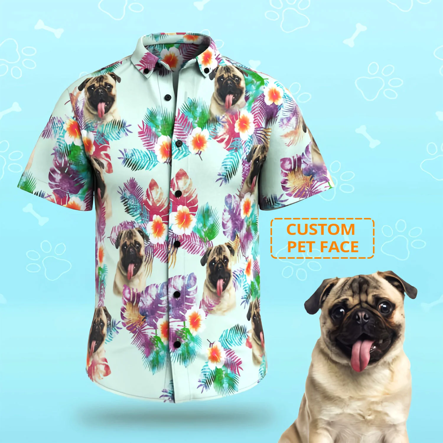 Custom Dog Face Tropical Leaves Hawaiian Shirts, Custom Hawaiian Shirts With Dog Face Pet Face,  Personalized Pet Face Aloha Hawaiian Shirts & Tops - Image 3