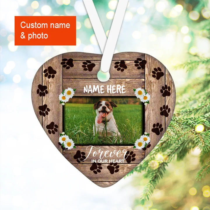 Custom Dog Photo Ceramic Ornament, Custom Pet Photo Ornament, Forever In Our Heart - Christmas Ornament Gift For Dog Lovers, Pet Lovers - Image 3