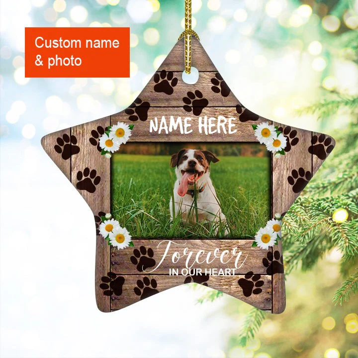 Custom Dog Photo Ceramic Ornament, Custom Pet Photo Ornament, Forever In Our Heart - Christmas Ornament Gift For Dog Lovers, Pet Lovers - Image 4