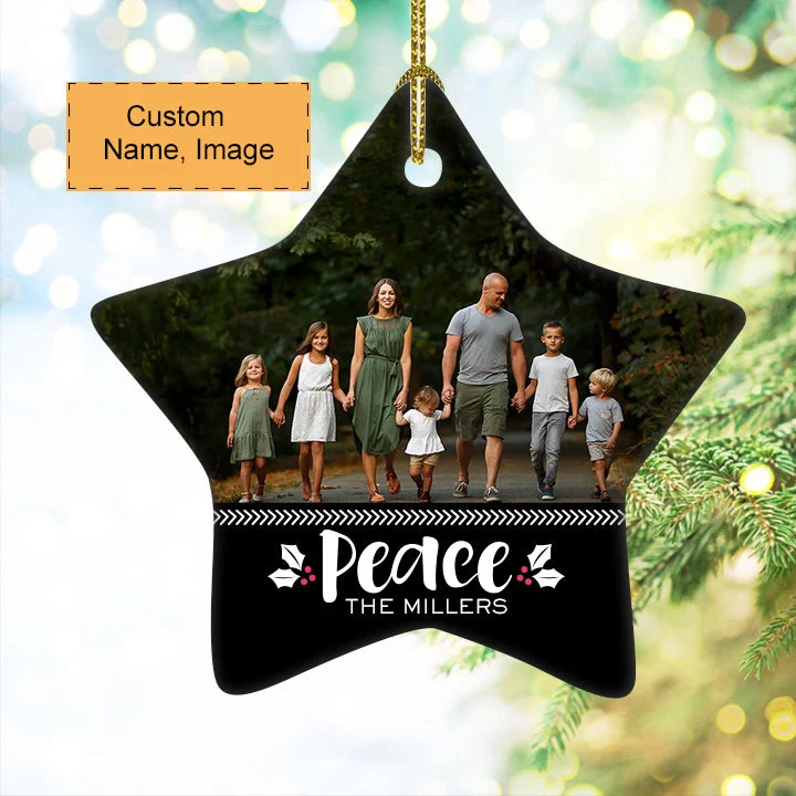 Custom Family Photo Ceramic Ornament, Custom Photo Ornament With Name's Family, Christmas Peace - Christmas Ornament Gift For Members Family - Image 4