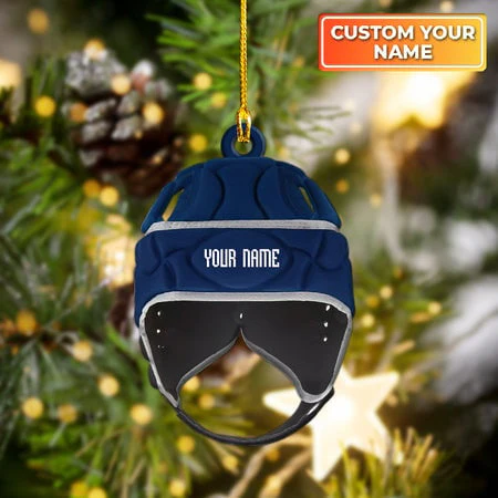 Custom Football Acrylic Christmas Ornament, Personalized Rugby Union Black Scrum Cap Acrylic Ornament For American Football Lover - Image 2