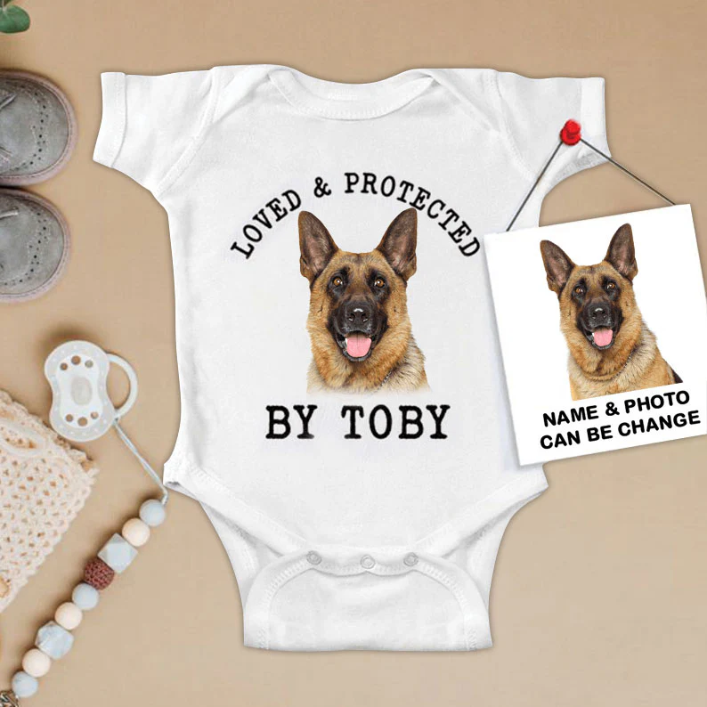 Custom German Shepherd Baby Onesies, Loved & Protected By Custom Dog Newborn Onesies, Personalized Onesies - Perfect Gift For Baby, Baby Gift Onesie - Image 2