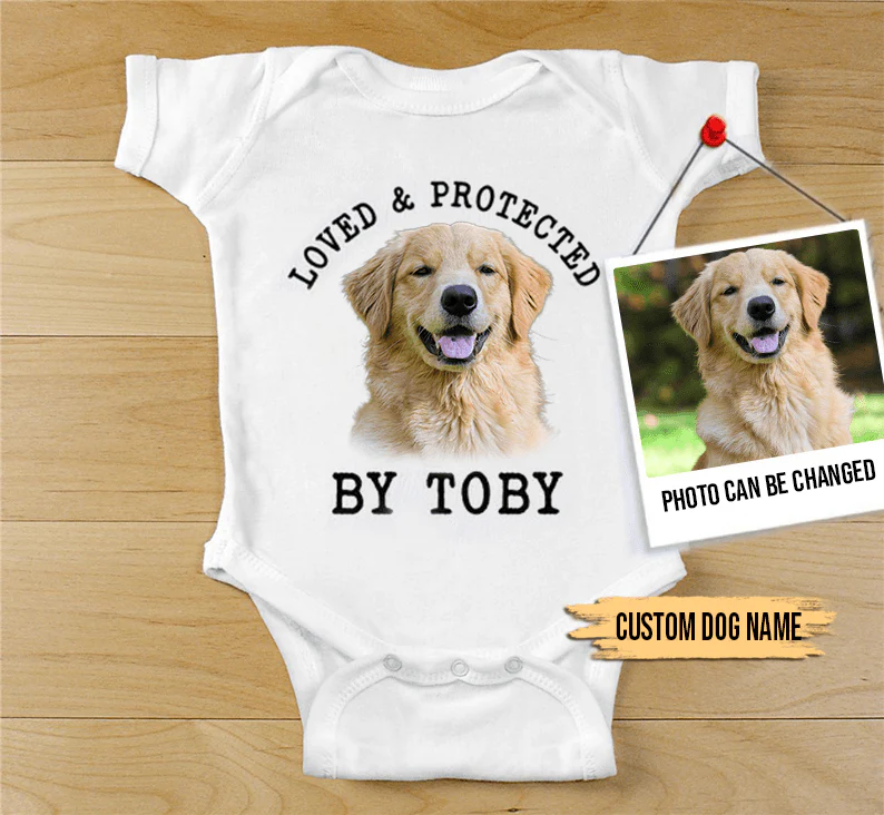 Custom Golden Retriever Baby Onesies, Loved & Protected By Custom Dog Newborn Onesies, Personalized Onesies - Perfect Gift For Baby, Baby Gift Onesie