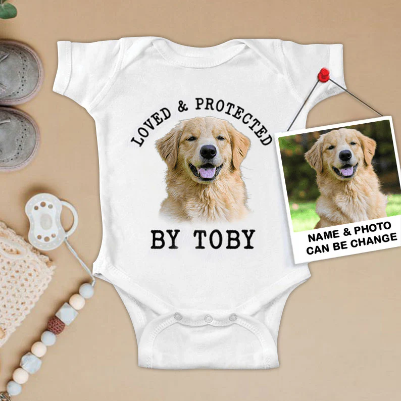 Custom Golden Retriever Baby Onesies, Loved & Protected By Custom Dog Newborn Onesies, Personalized Onesies - Perfect Gift For Baby, Baby Gift Onesie - Image 2