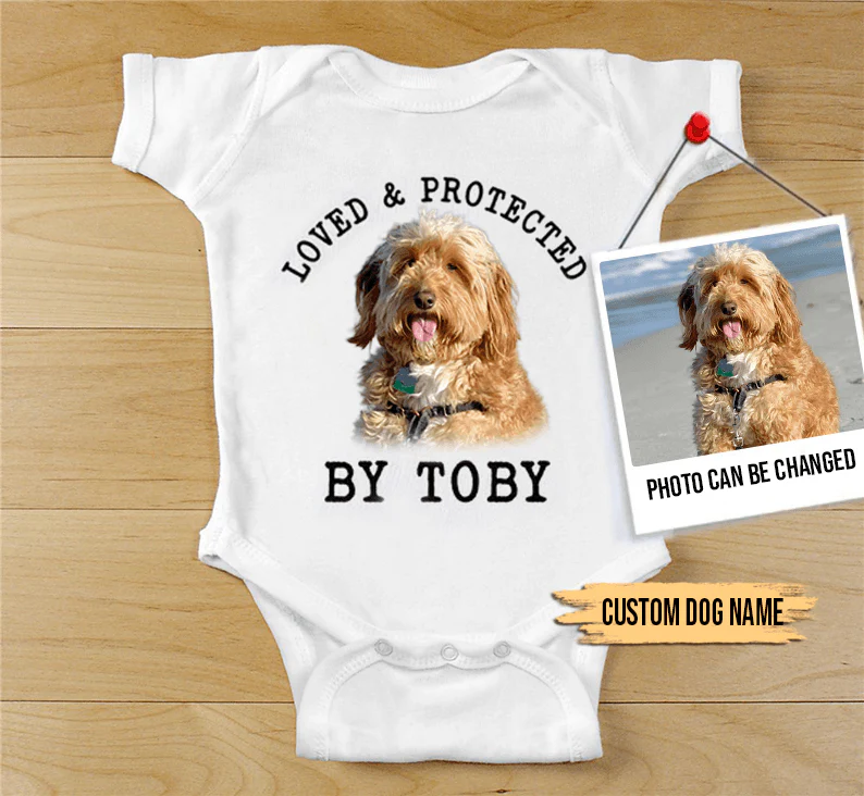Custom Goldendoodle Baby Onesies, Loved & Protected By Custom Dog Newborn Onesies, Personalized Onesies - Perfect Gift For Baby, Baby Gift Onesie