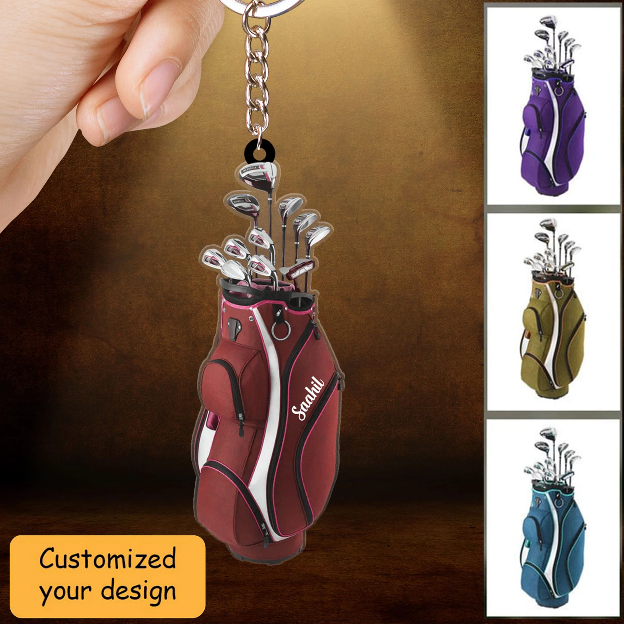 Custom Golf Acrylic Christmas Keychain, Personalized Golf Bag Acrylic Keychain For Golf Lover, Christmas, New Year - Image 2