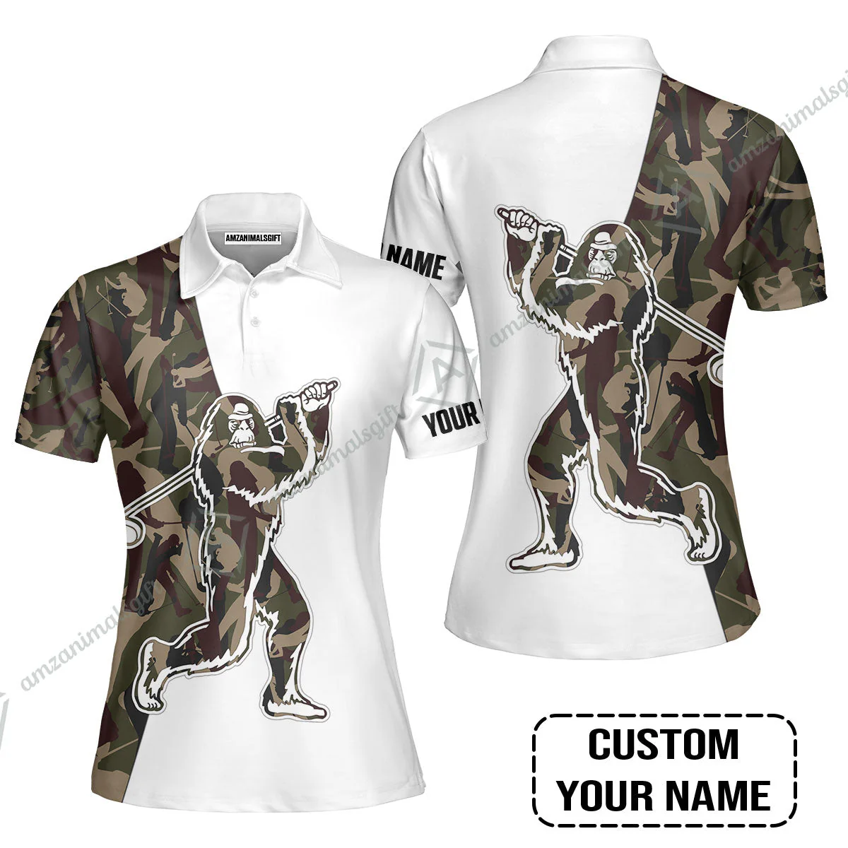 Custom Golf Hoodie - Funny Bigfoot Golf Hoodie, Camo Pattern Custom Name Sasquatch Playing Golf Apparel - Image 4