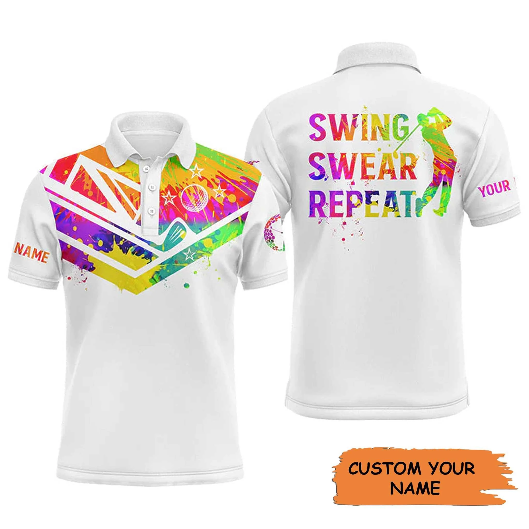 Custom Golf Hoodie - Watercolor New Zealand Flag Custom Name White Apparel, Swing Swear Repeat Hoodie - Perfect Shirt For Men - Image 5
