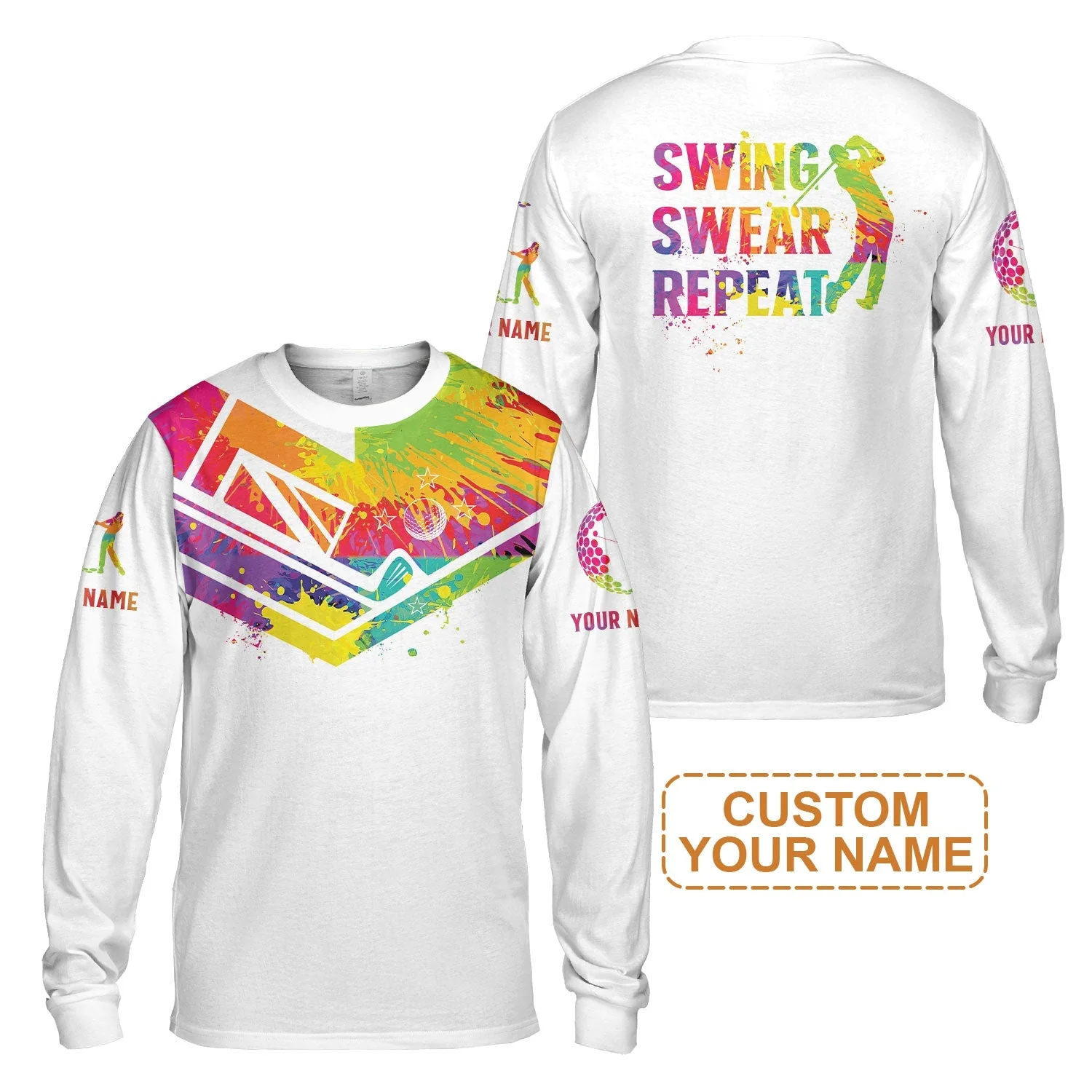 Custom Golf Hoodie - Watercolor New Zealand Flag Custom Name White Apparel, Swing Swear Repeat Hoodie - Perfect Shirt For Men - Image 7
