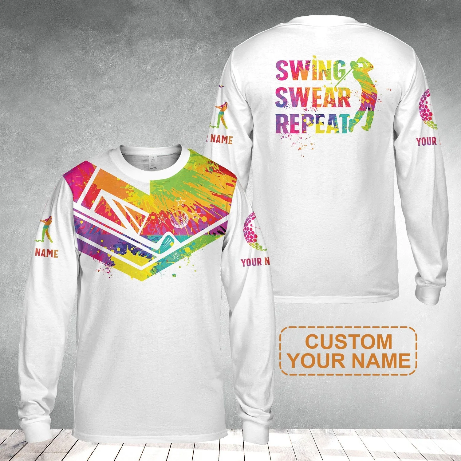Custom Golf Hoodie - Watercolor New Zealand Flag Custom Name White Apparel, Swing Swear Repeat Hoodie - Perfect Shirt For Men - Image 8