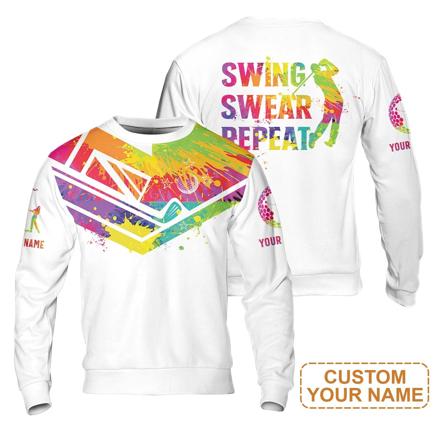 Custom Golf Hoodie - Watercolor New Zealand Flag Custom Name White Apparel, Swing Swear Repeat Hoodie - Perfect Shirt For Men - Image 9