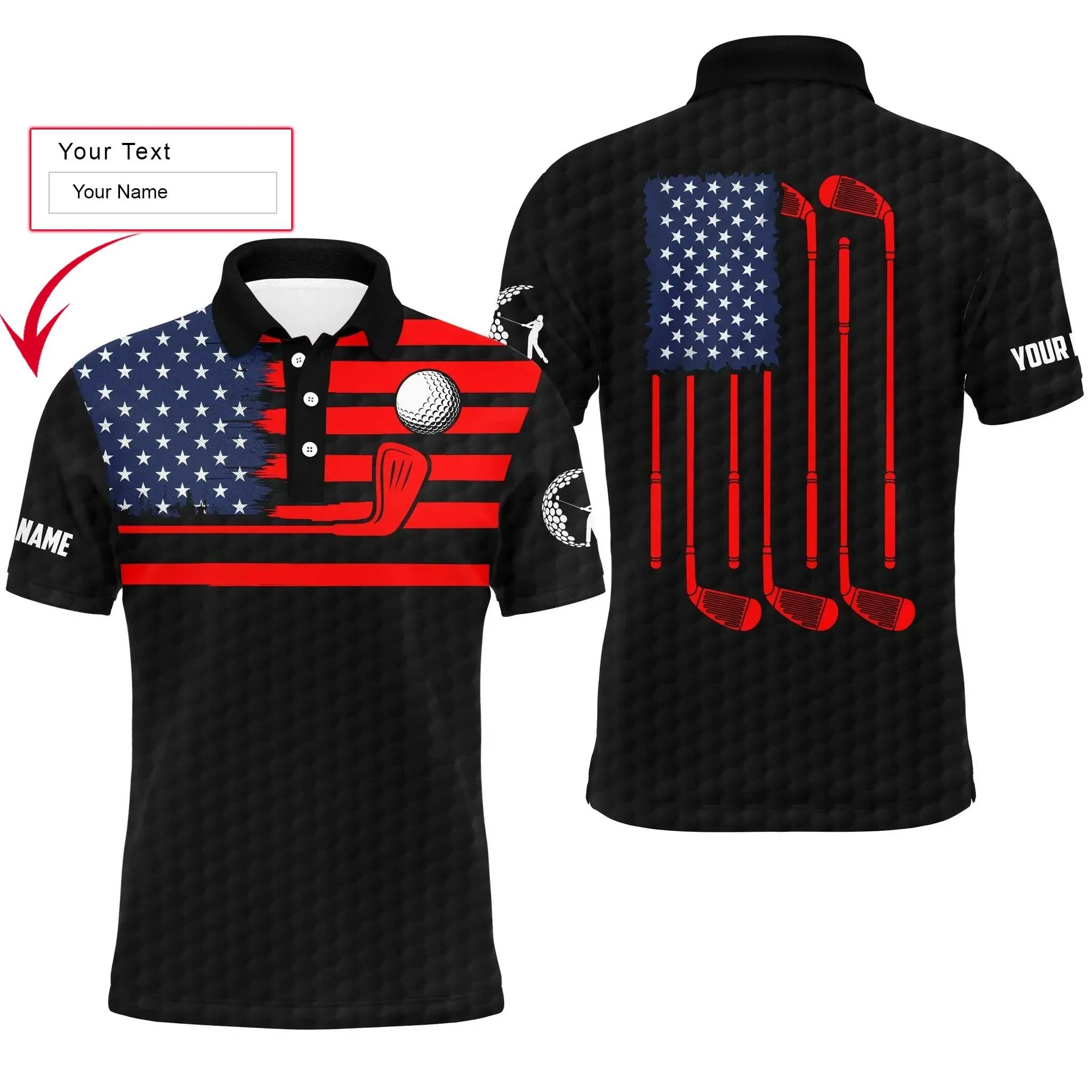 Custom Golf Long Sleeve Men Polo Shirt - American Flag Custom Name Multicolor Apparel Men Golf Polo Shirt - Perfect Polo Shirt For Men, Golf Lover - Image 4