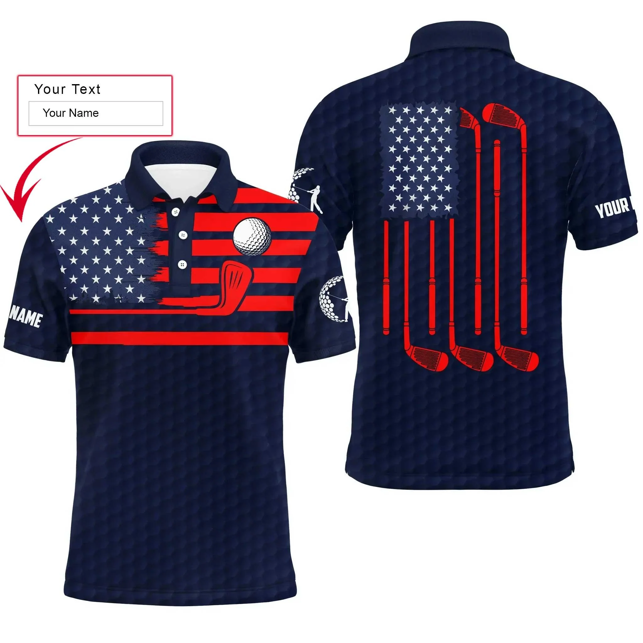 Custom Golf Long Sleeve Men Polo Shirt - American Flag Custom Name Multicolor Apparel Men Golf Polo Shirt - Perfect Polo Shirt For Men, Golf Lover - Image 5