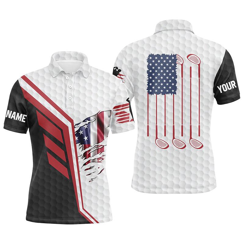 Custom Golf Long Sleeve Men Polo Shirt - American Flag Golf Clubs White Golf Balls Skin Custom Name Men Golf Polo Shirt - Perfect Polo Shirt For Men - Image 4