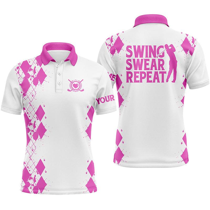 Custom Golf Long Sleeve Men Polo Shirt -Argyle Pattern Custom Name Apparel, Swing Swear Repeat Men Golf Polo Shirt-Perfect Polo Shirt For Men, Golfers - Image 9