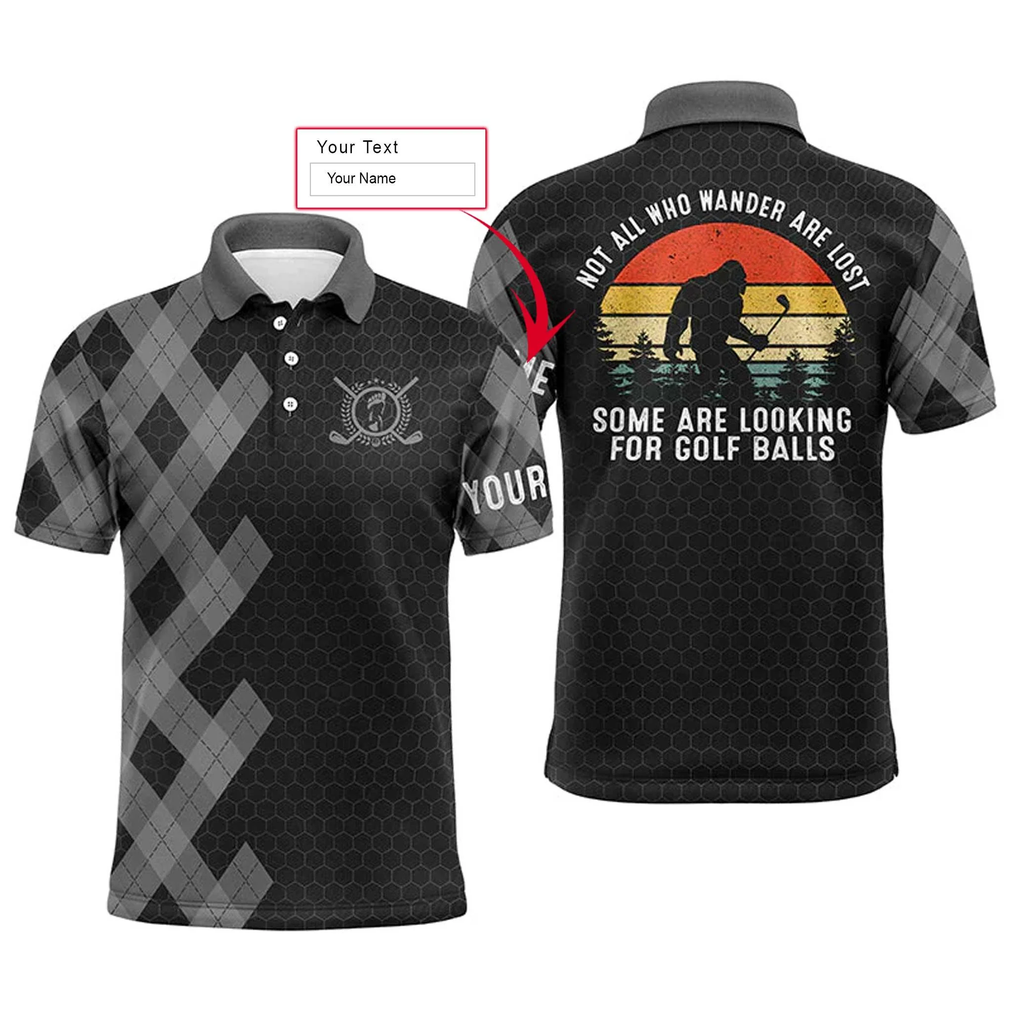 Custom Golf Long Sleeve Men Polo Shirt, Bigfoot Golf Custom Name Men Polo Shirt,Not All Who Wander Are Lost Men Polo Shirt For Golf Lover - Image 3