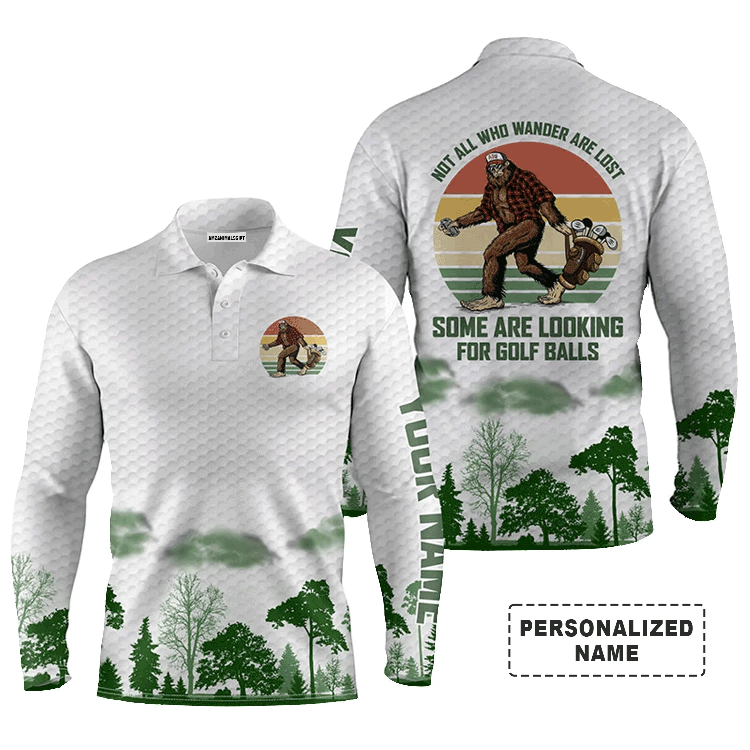 Custom Golf Long Sleeve Men Polo Shirt, Bigfoot Golf Personalized Name Men Polo Shirt For Men - Perfect Gift For Golf Lovers - Image 2