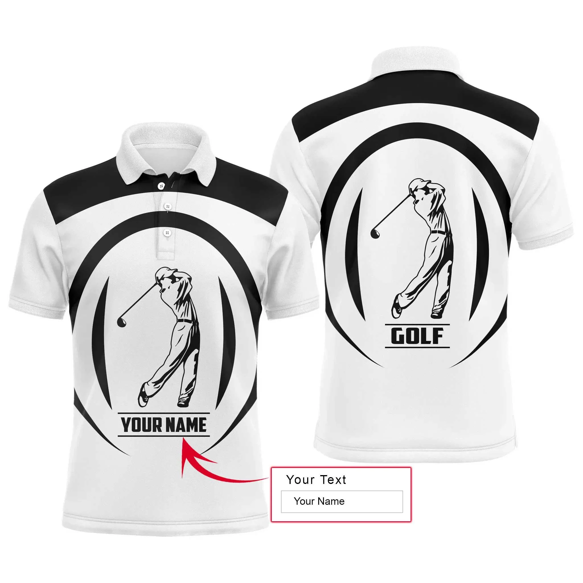 Custom Golf Long Sleeve Men Polo Shirt - Black And White Golfer Custom Name Apparel - Personalized Gift For Golf Lover, Team - Image 3