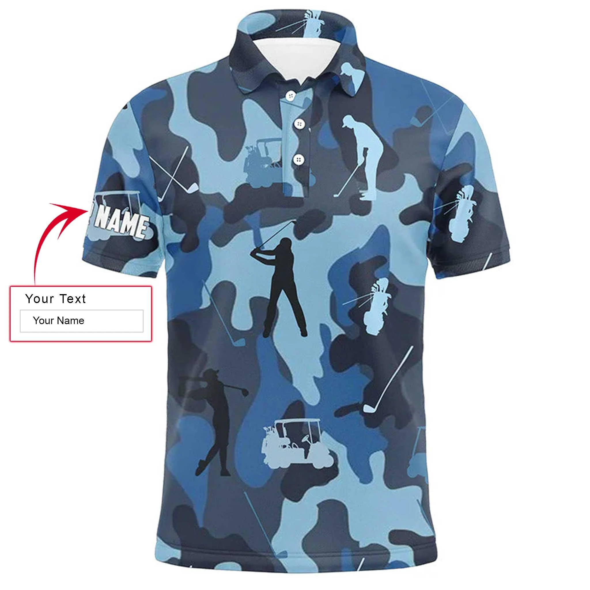 Custom Golf Long Sleeve Men Polo Shirt - Blue Camo Custom Name Apparel Men Polo Shirt - Personalized Gift For Golf Lover, Team, Golfers - Image 3