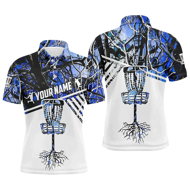 Custom Golf Long Sleeve Men Polo Shirt-Blue Camo Custom Name Disc Golf Basket Apparel-Personalized Sports Gift For men, Golf Lover - Image 3