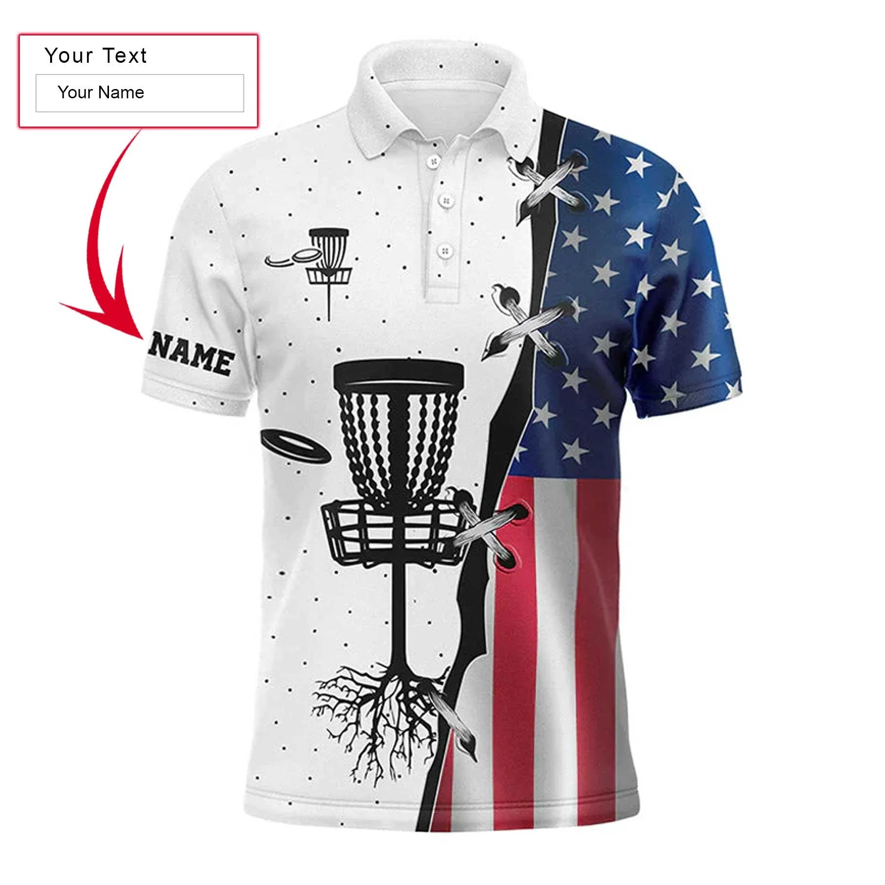 Custom Golf Long Sleeve Men Polo Shirt, Custom Name American Flag Disc Golf Team Apparel - Perfect Gift For Men, Golf Lovers - Image 3