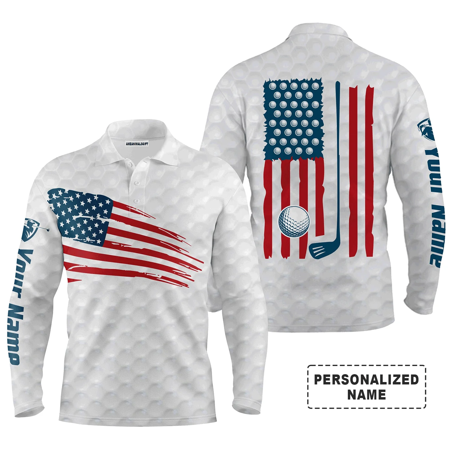 Custom Golf Long Sleeve Men Polo Shirt - Custom Name American Flag Multicolor Apparel - Personalized Gift For Men, Golf Lover - Image 13