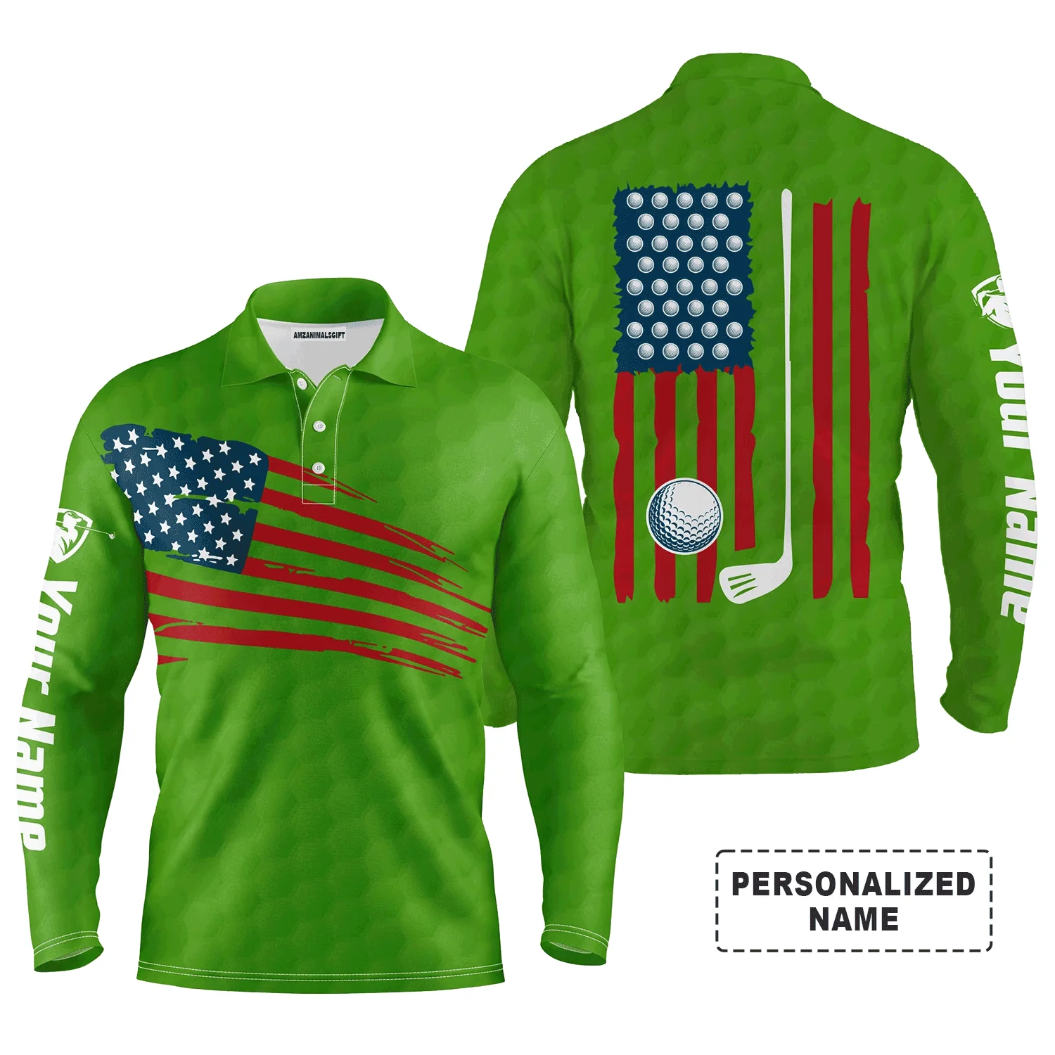 Custom Golf Long Sleeve Men Polo Shirt - Custom Name American Flag Multicolor Apparel - Personalized Gift For Men, Golf Lover - Image 14