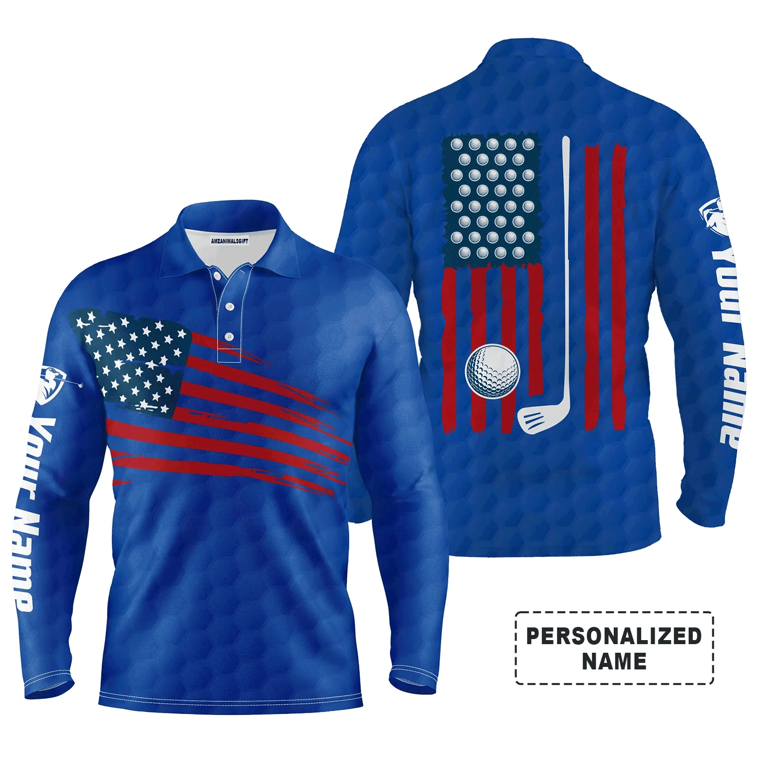Custom Golf Long Sleeve Men Polo Shirt - Custom Name American Flag Multicolor Apparel - Personalized Gift For Men, Golf Lover - Image 15