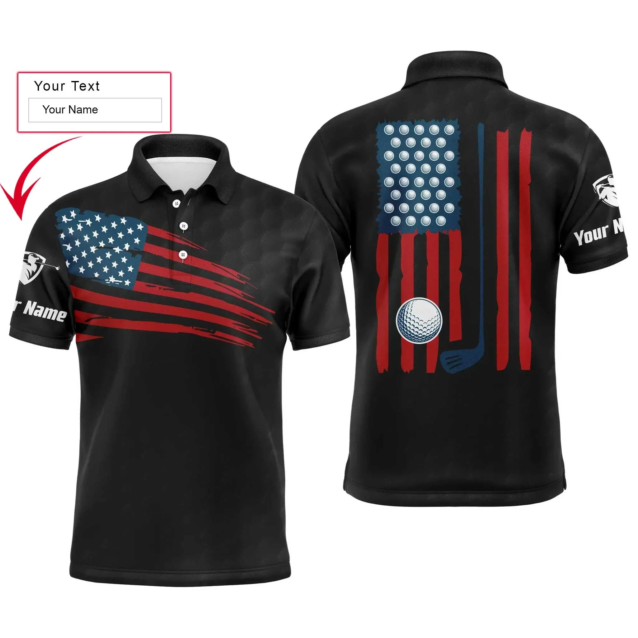Custom Golf Long Sleeve Men Polo Shirt - Custom Name American Flag Multicolor Apparel - Personalized Gift For Men, Golf Lover - Image 5