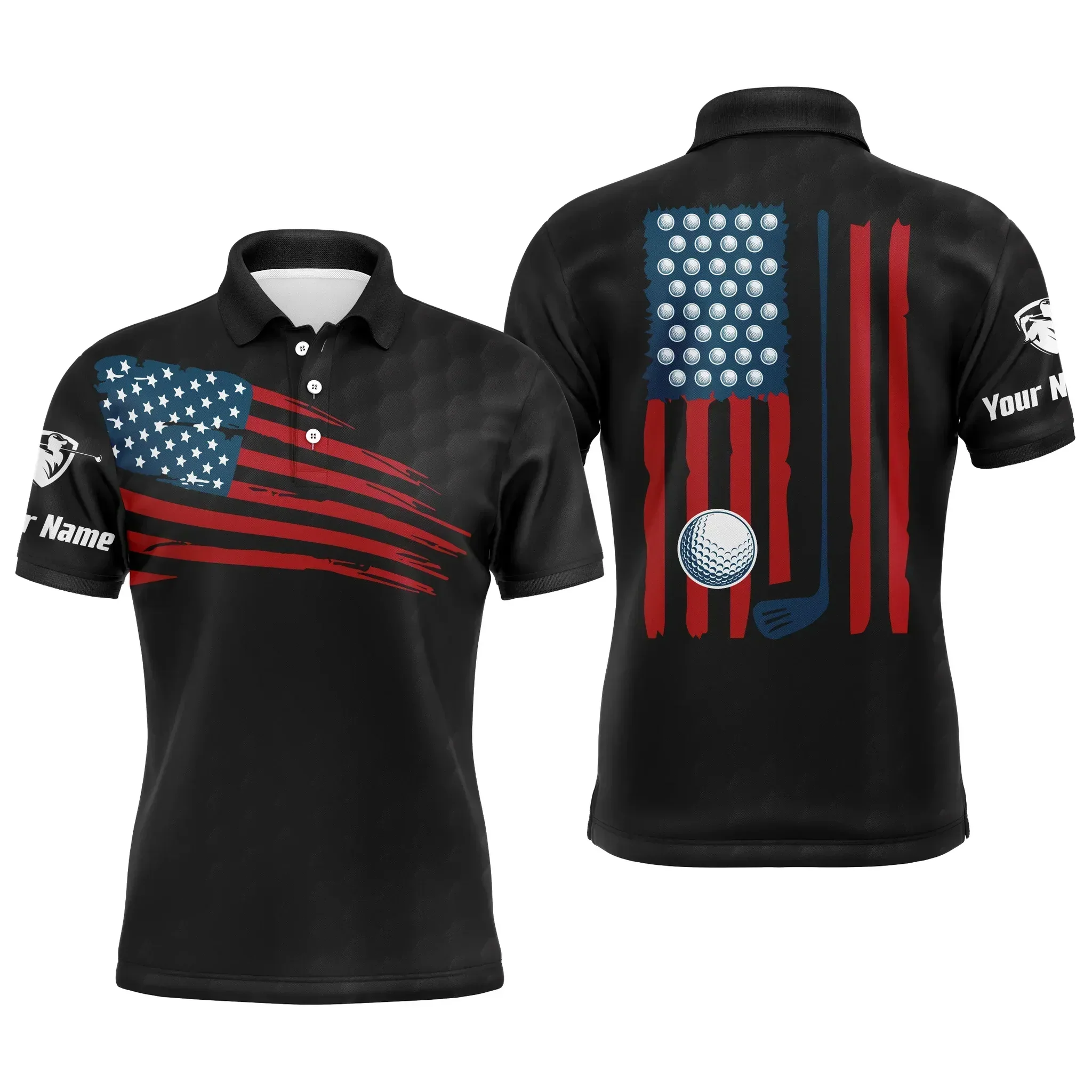 Custom Golf Long Sleeve Men Polo Shirt - Custom Name American Flag Multicolor Apparel - Personalized Gift For Men, Golf Lover - Image 9