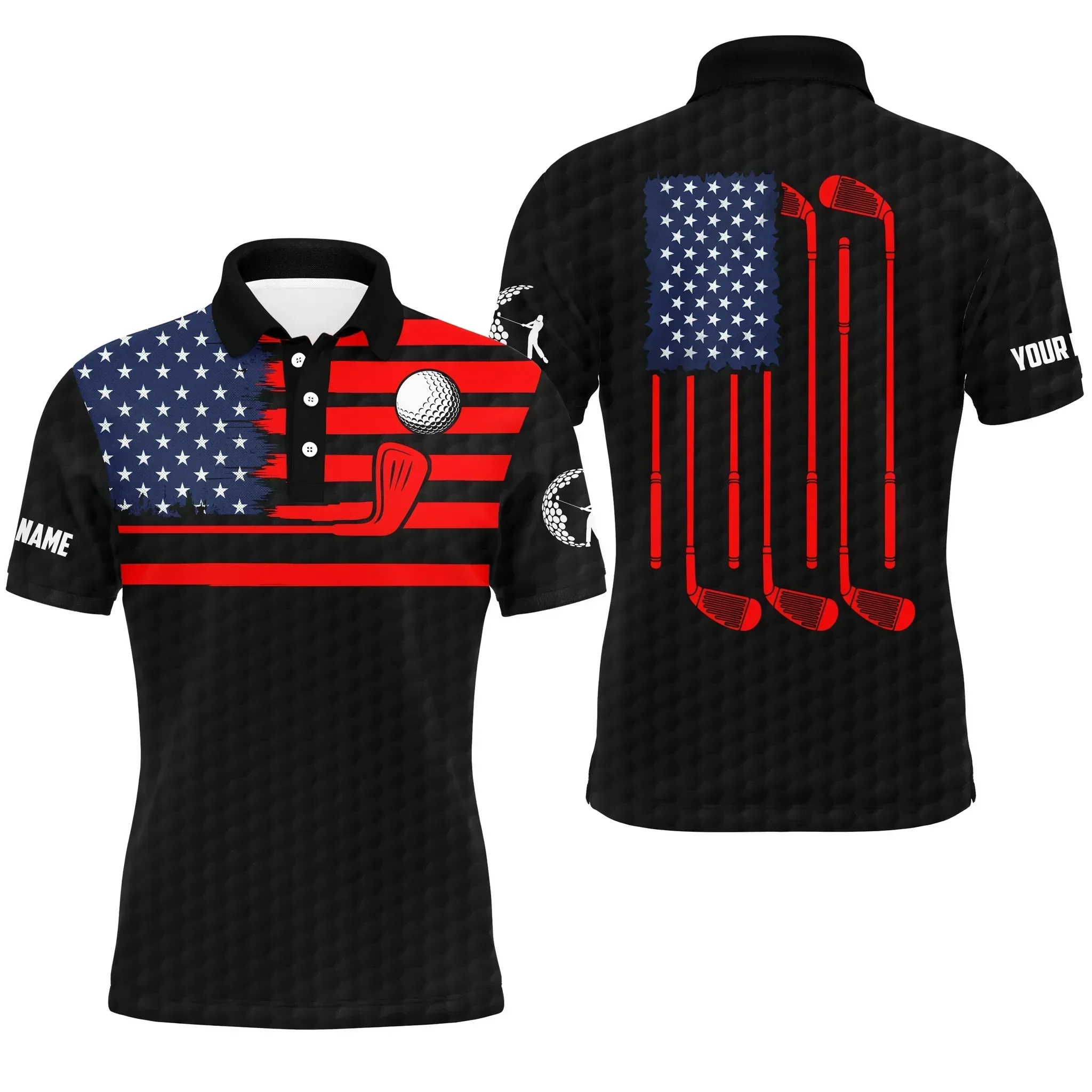 Custom Golf Long Sleeve Men Polo Shirt - Custom Name American Flag Patriotic Apparel, Perfect Gift For Men, Golf Lover - Image 6