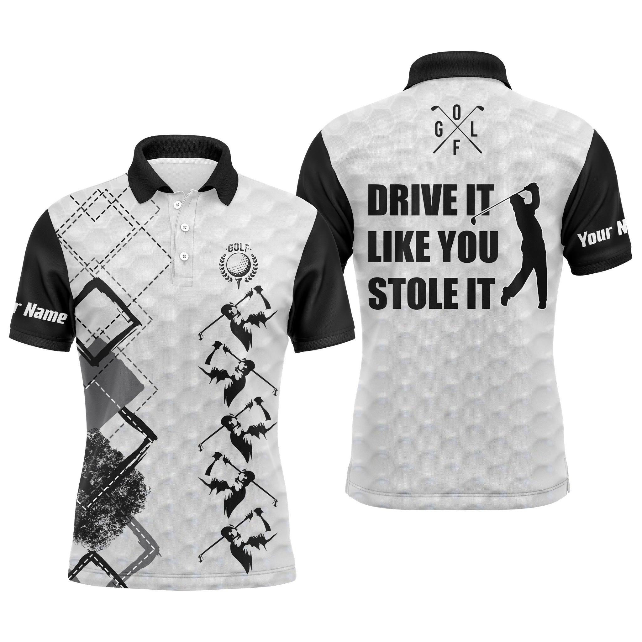 Custom Golf Long Sleeve Men Polo Shirt - Custom Name Black And White Apparel, Drive It Like You Stole It Men Golf Polo Shirt For Golf Lover - Image 4