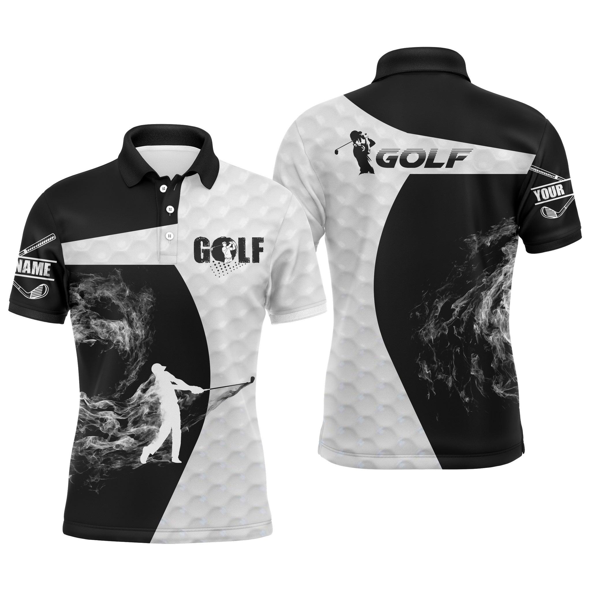 Custom Golf Long Sleeve Men Polo Shirt - Custom Name Black and White Apparel - Personalized Gift For Men, Golf Lover - Image 3