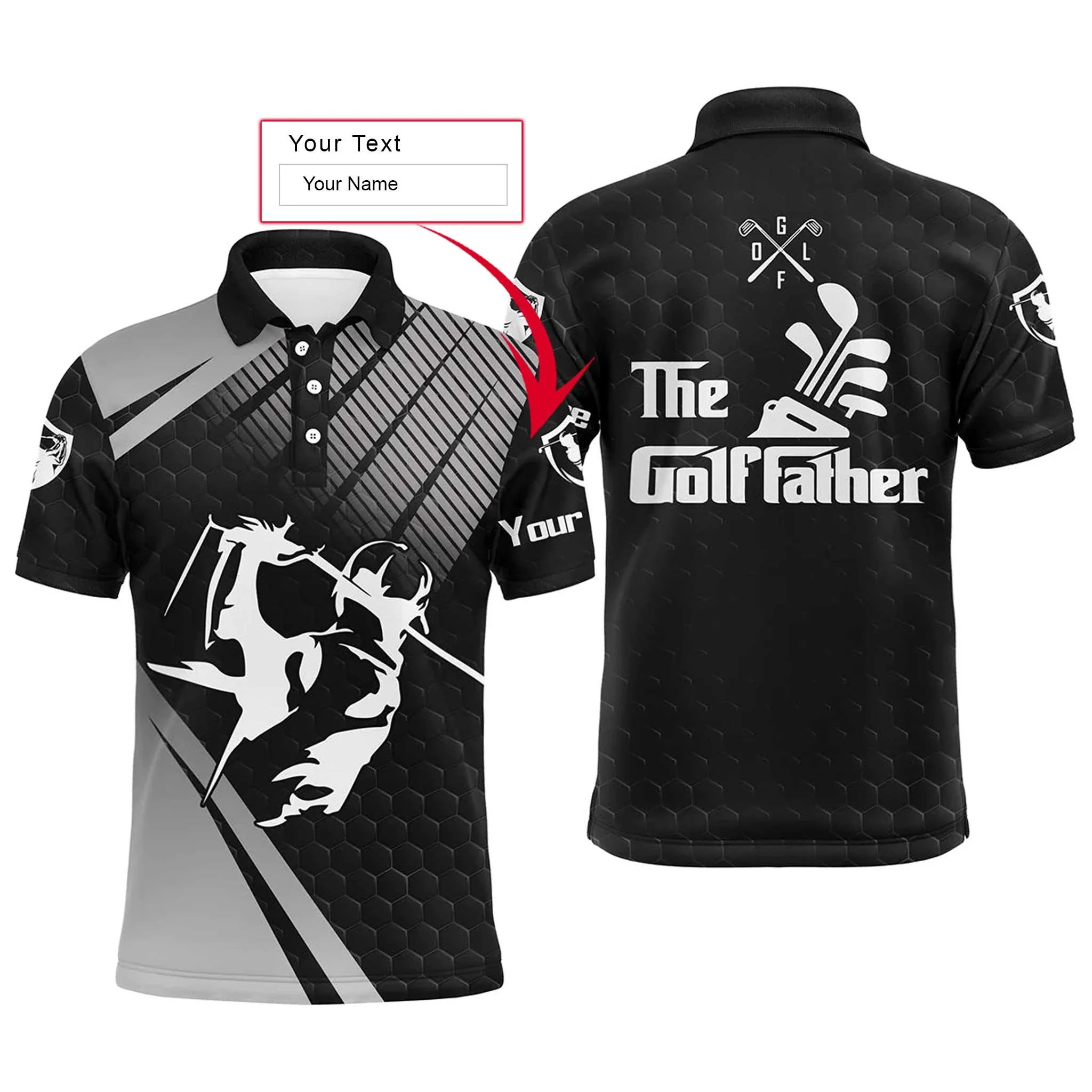 Custom Golf Long Sleeve Men Polo Shirt - Custom Name Black Apparel, The Golf Father Men Polo Shirt - Personalized Gift For men, Golf Lover - Image 3