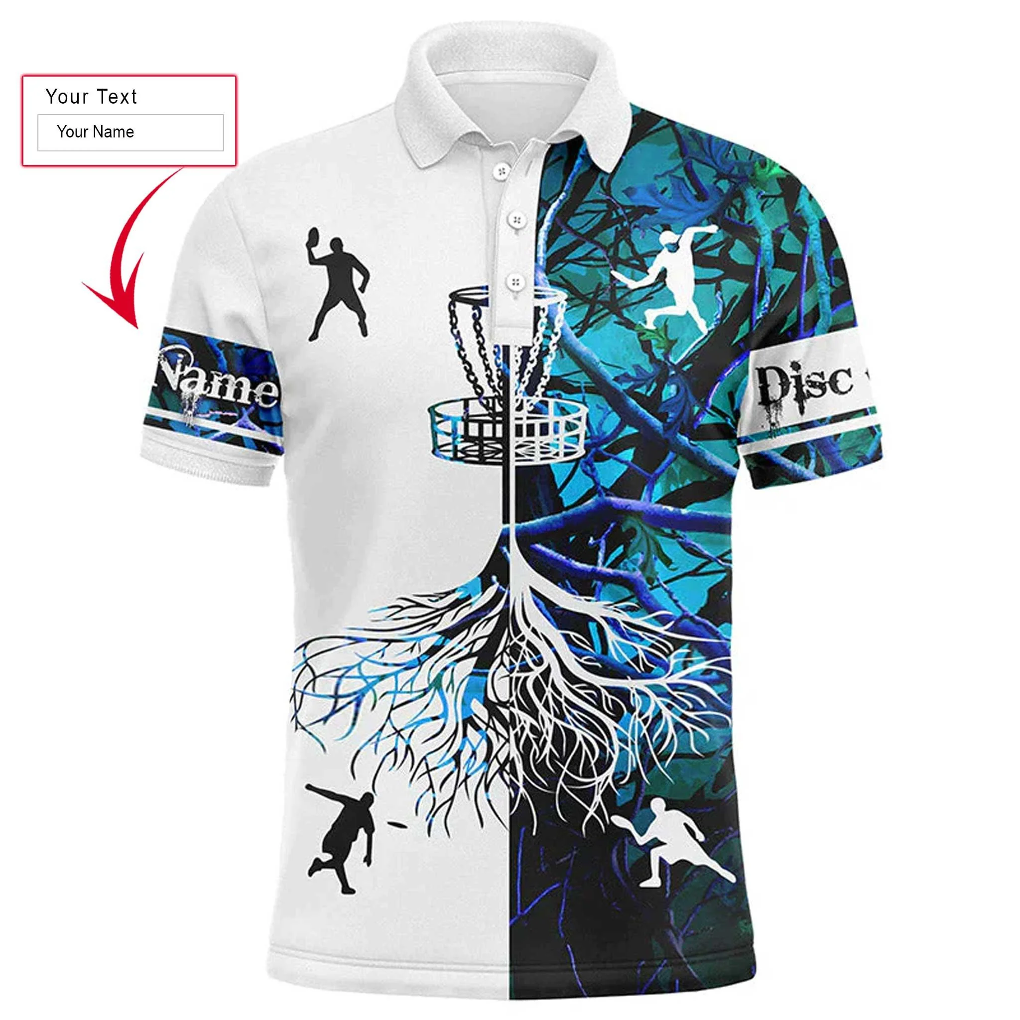Custom Golf Long Sleeve Men Polo Shirt, Custom Name Blue Camo Disc Golf Team Basket Apparel - Perfect Gift For Men, Golf Lover - Image 3
