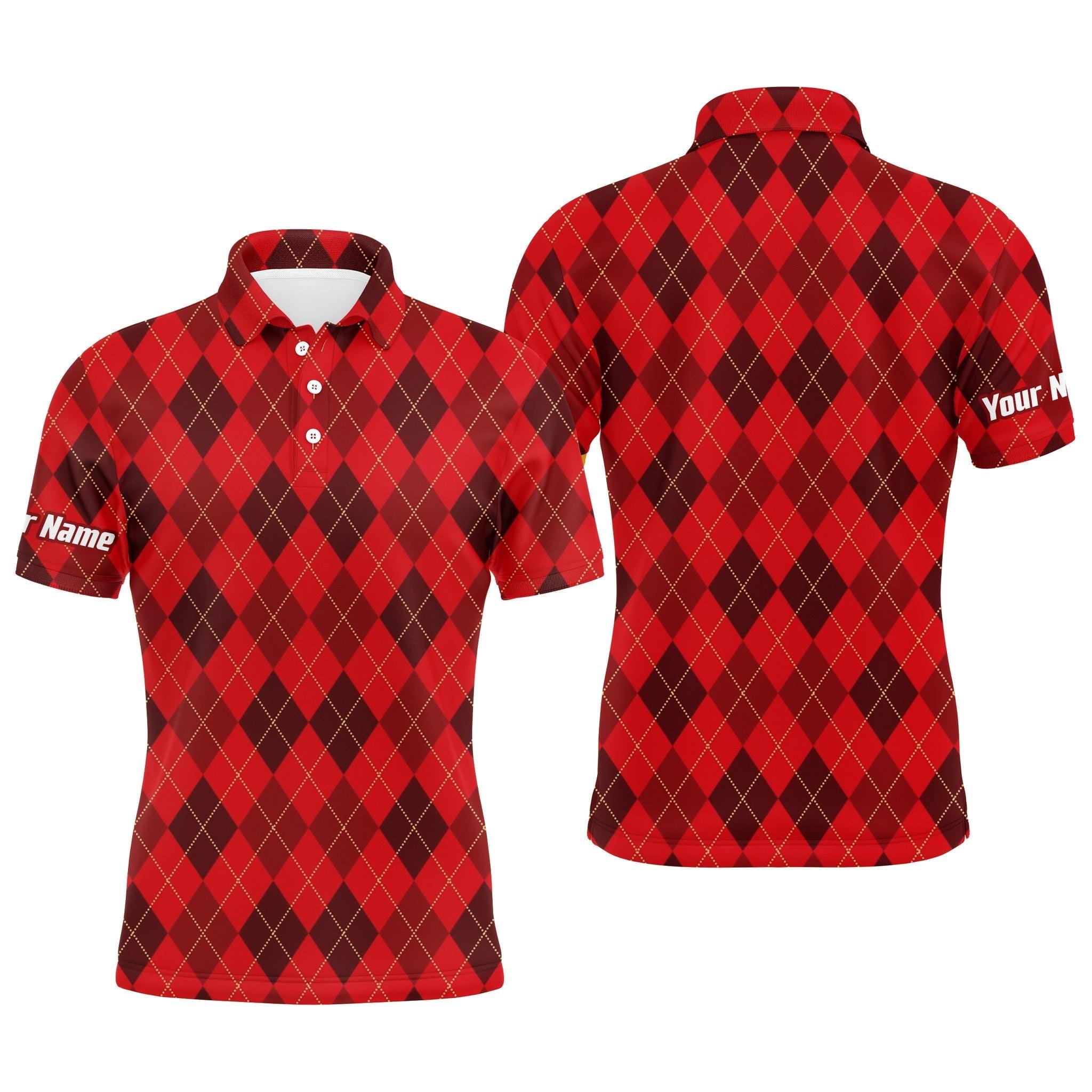 Custom Golf Long Sleeve Men Polo Shirt-Custom Name Funny Christmas Plaid Argyle Pattern Apparel Men Polo Shirt For Men, Golf Lover - Image 3