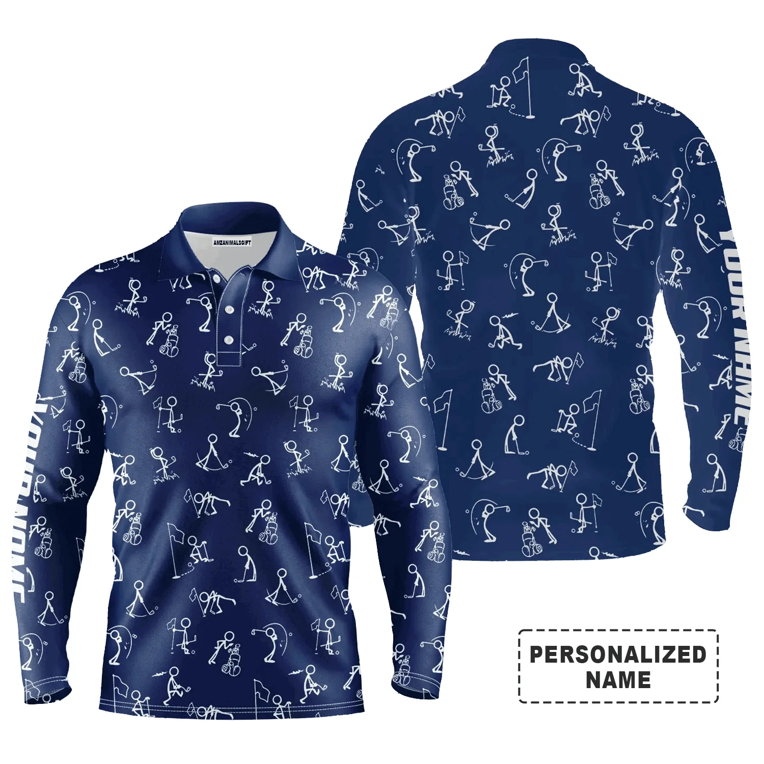 Custom Golf Long Sleeve Men Polo Shirt, Custom Name funny Golf Pattern Wear Apparel- Personalized Sports Gift For Men, Golf Lovers - Image 15