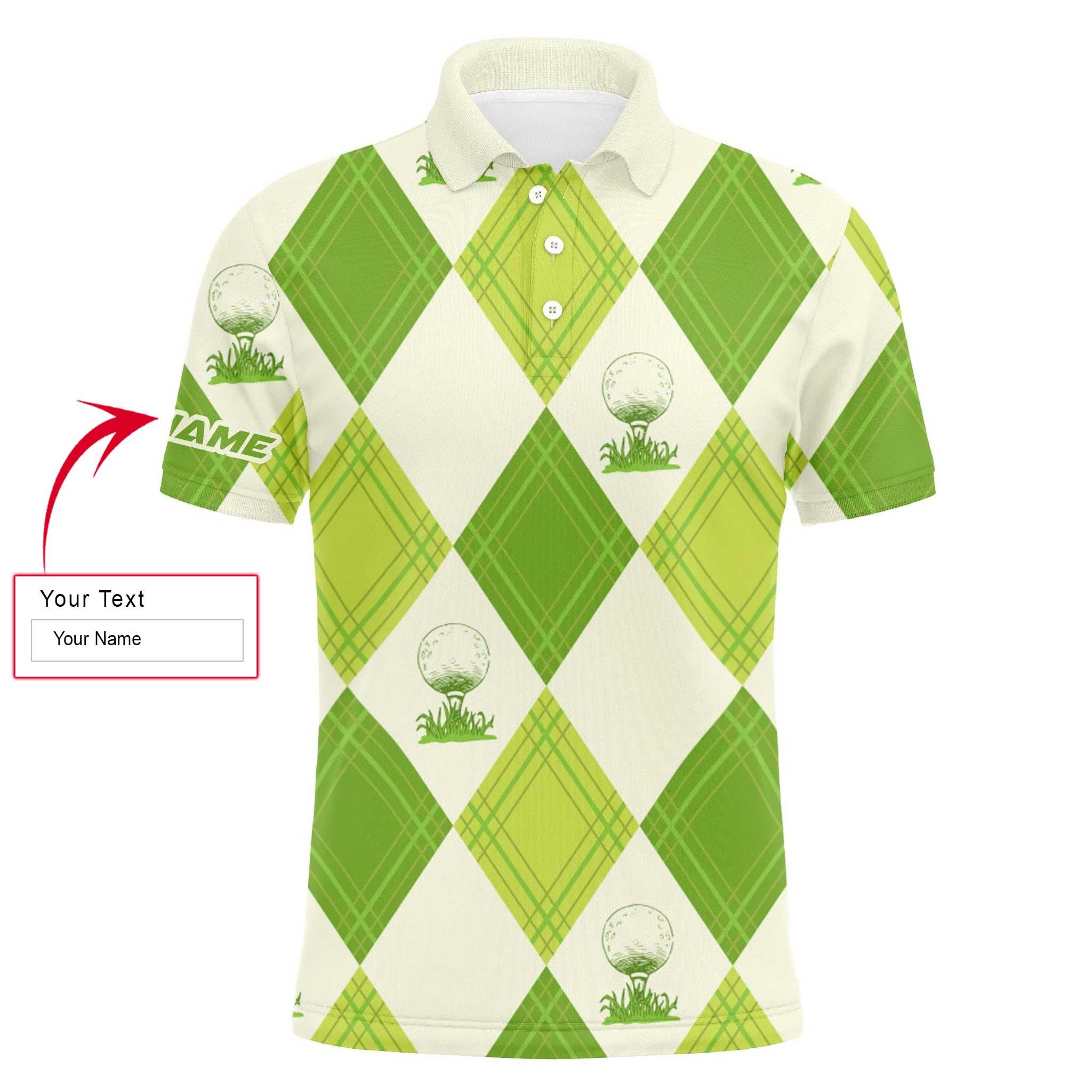 Custom Golf Long Sleeve Men Polo Shirt- Custom Name Green Argyle Pattern Apparel - Personalized Gift For Men, Golf Lover - Image 3