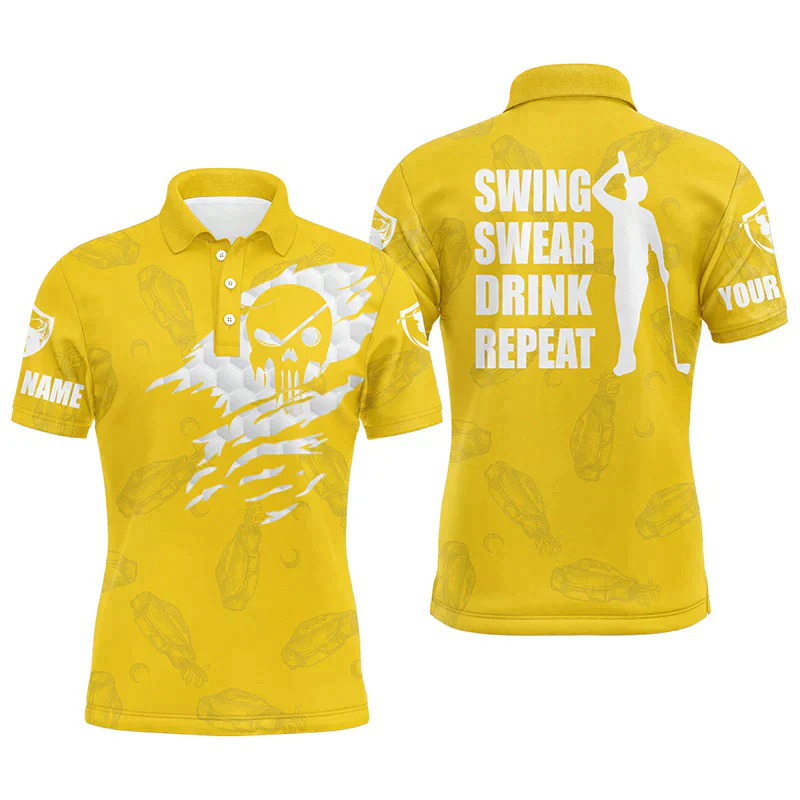Custom Golf Long Sleeve Men Polo Shirt - Custom Name Multicolor Golf Clubs Pattern - Swing Swear Drink Repeat Men Polo Shirt For Golf Lover - Image 8