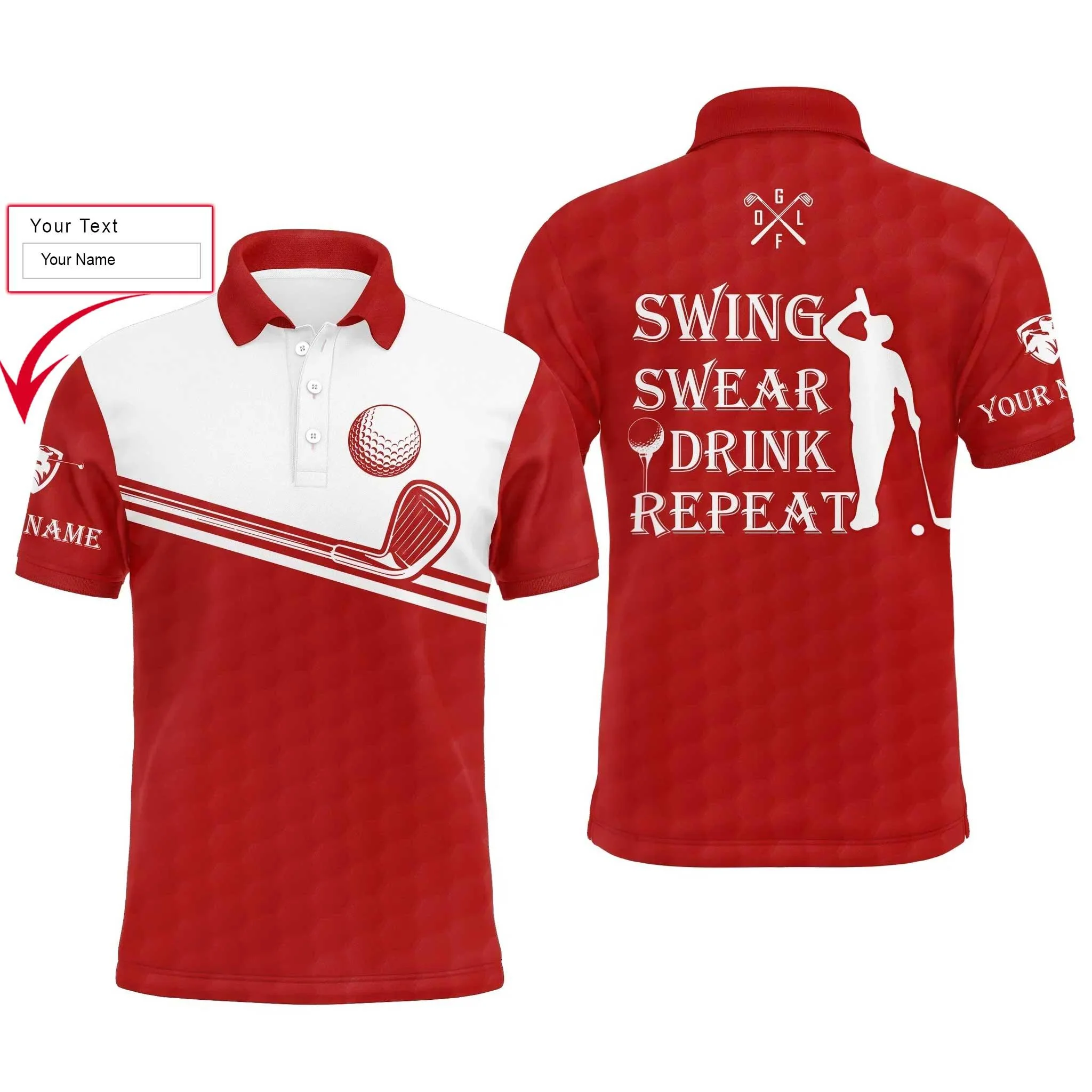 Custom Golf Long Sleeve Men Polo Shirt, Custom Name Multicolor Swing Swear Drink Repeat Apparel- Perfect Gifts For Men, Golf Lover - Image 10