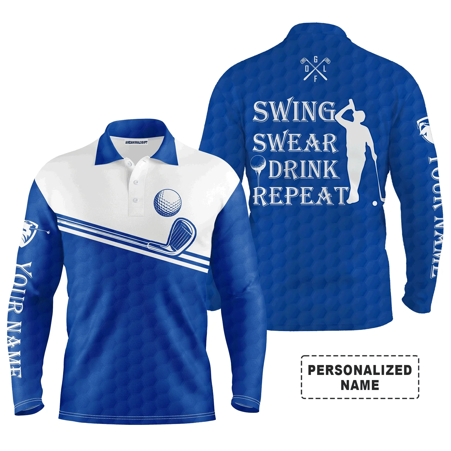 Custom Golf Long Sleeve Men Polo Shirt, Custom Name Multicolor Swing Swear Drink Repeat Apparel- Perfect Gifts For Men, Golf Lover - Image 12