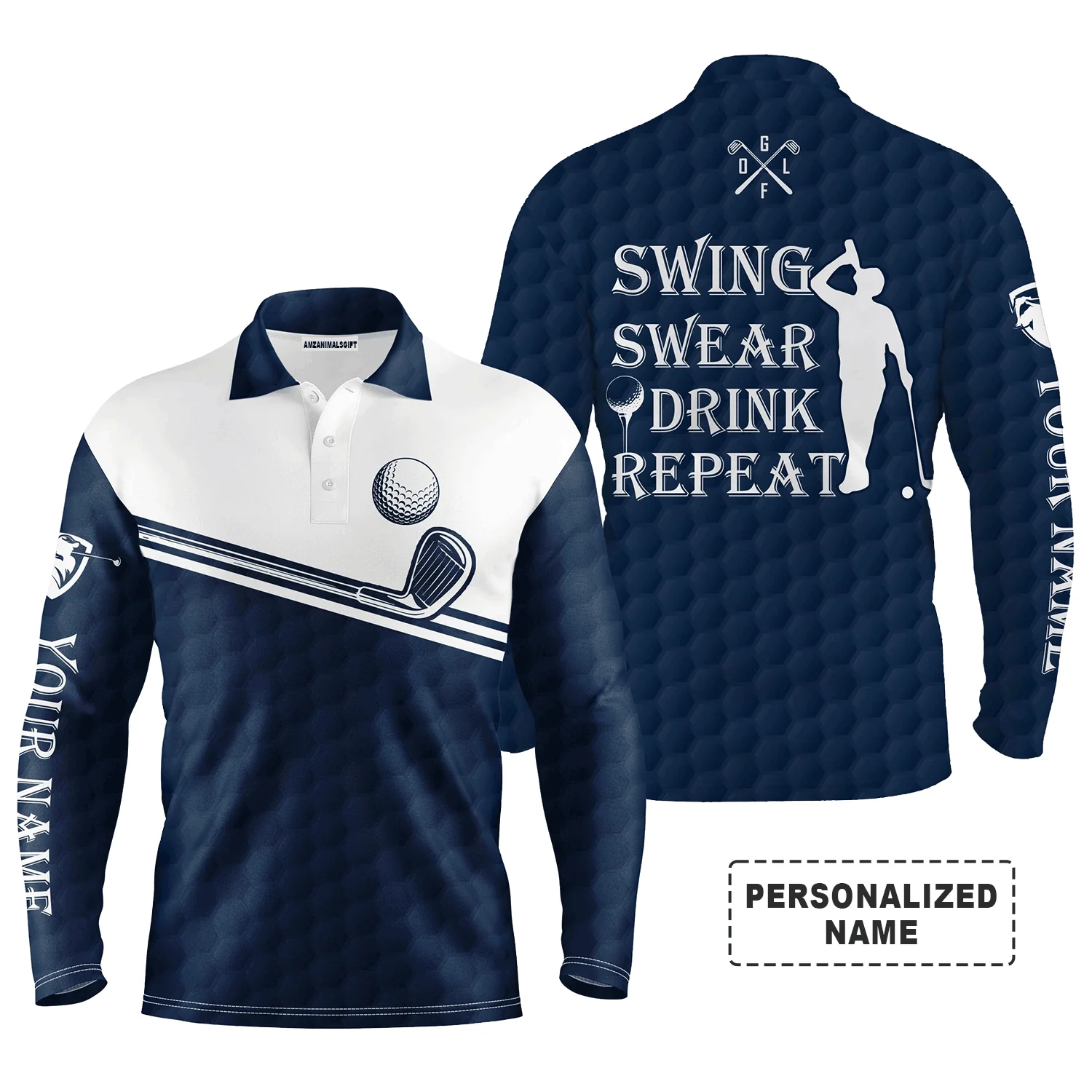 Custom Golf Long Sleeve Men Polo Shirt, Custom Name Multicolor Swing Swear Drink Repeat Apparel- Perfect Gifts For Men, Golf Lover - Image 13