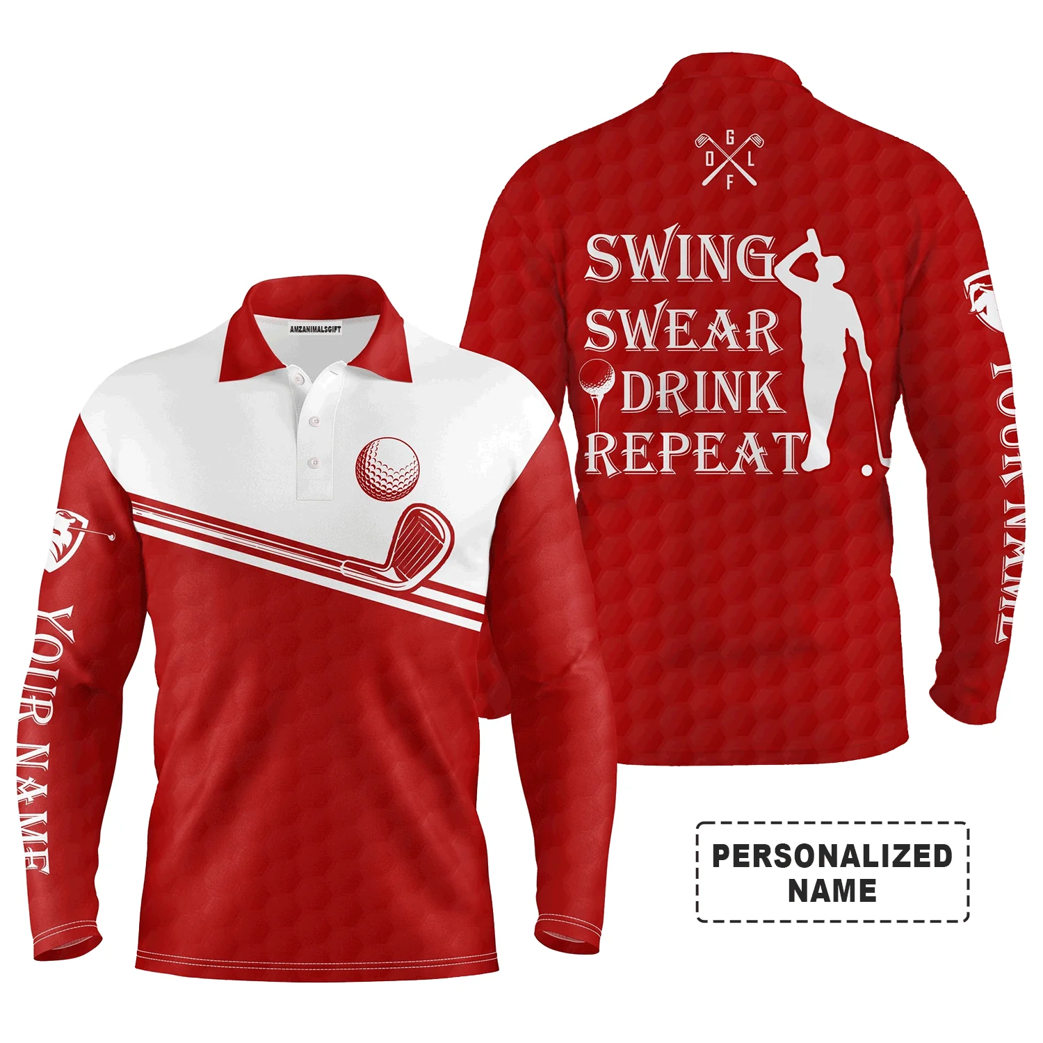 Custom Golf Long Sleeve Men Polo Shirt, Custom Name Multicolor Swing Swear Drink Repeat Apparel- Perfect Gifts For Men, Golf Lover - Image 15