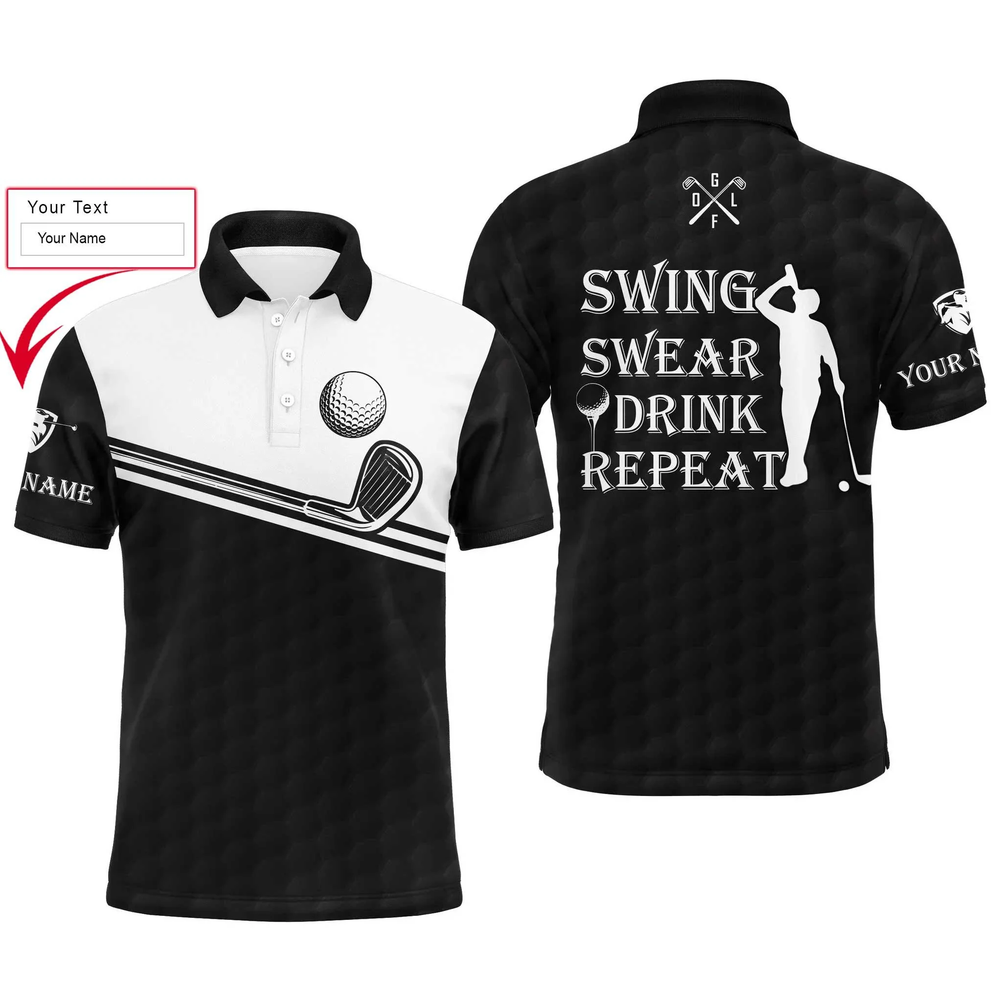 Custom Golf Long Sleeve Men Polo Shirt, Custom Name Multicolor Swing Swear Drink Repeat Apparel- Perfect Gifts For Men, Golf Lover - Image 6