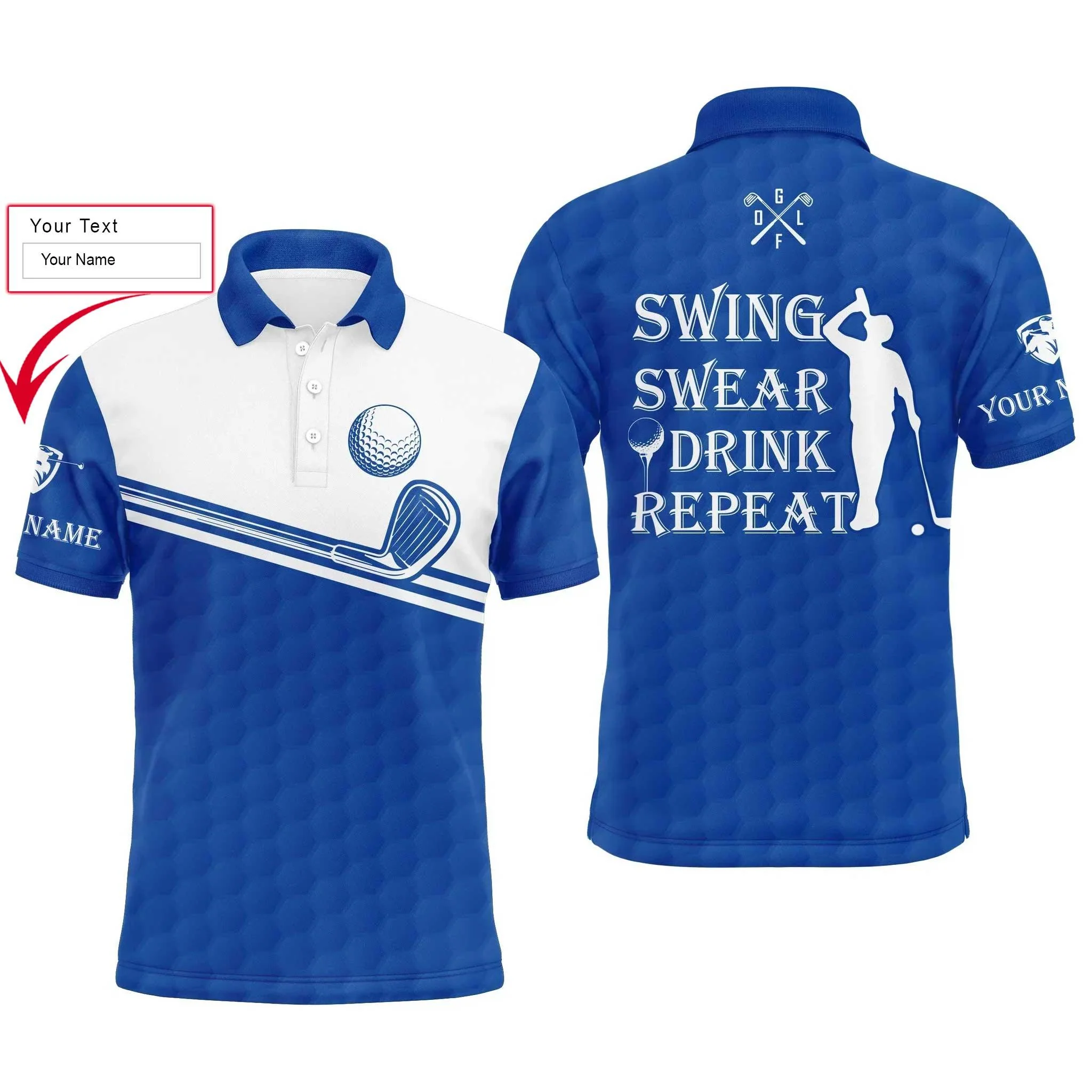 Custom Golf Long Sleeve Men Polo Shirt, Custom Name Multicolor Swing Swear Drink Repeat Apparel- Perfect Gifts For Men, Golf Lover - Image 8
