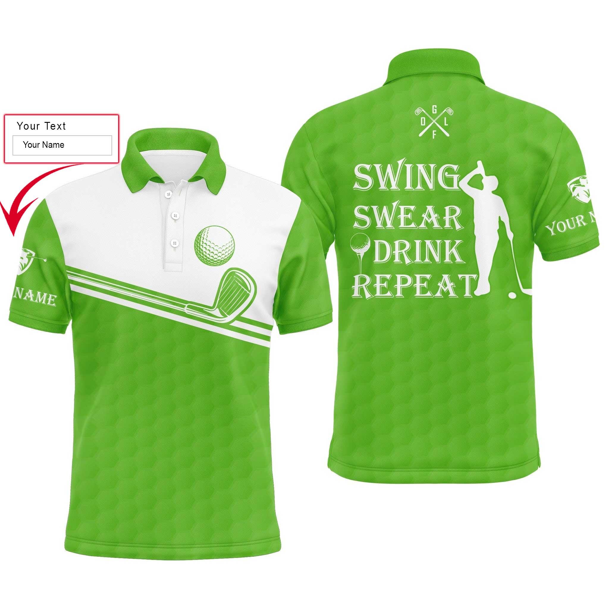 Custom Golf Long Sleeve Men Polo Shirt, Custom Name Multicolor Swing Swear Drink Repeat Apparel- Perfect Gifts For Men, Golf Lover - Image 9