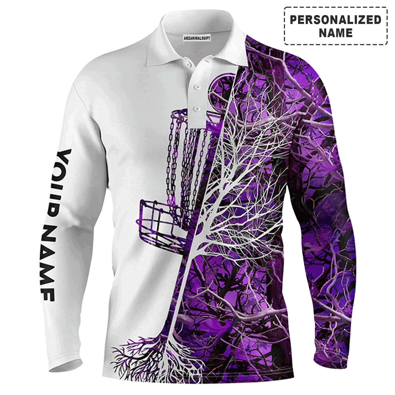 Custom Golf Long Sleeve Men Polo Shirt, Custom Name Pink Camo Disc Golf Basket Apparel Men Polo Shirt - Perfect Gift For Men, Golf Lover - Image 12