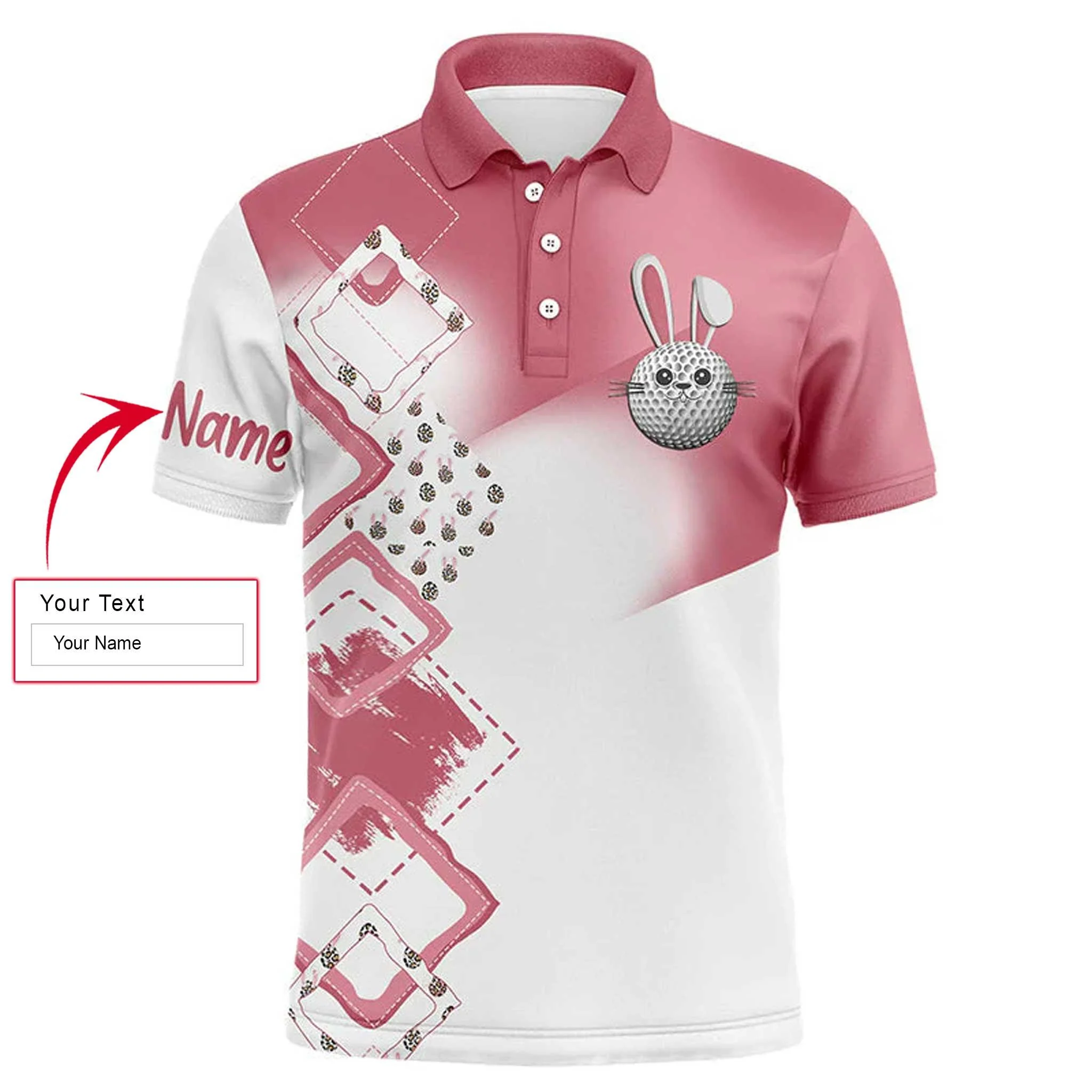 Custom Golf Long Sleeve Men Polo Shirt - Custom Name Pink Easter Eggs Bunny Apparel - Personalized Easter Gift For Men, Golf Lover - Image 3
