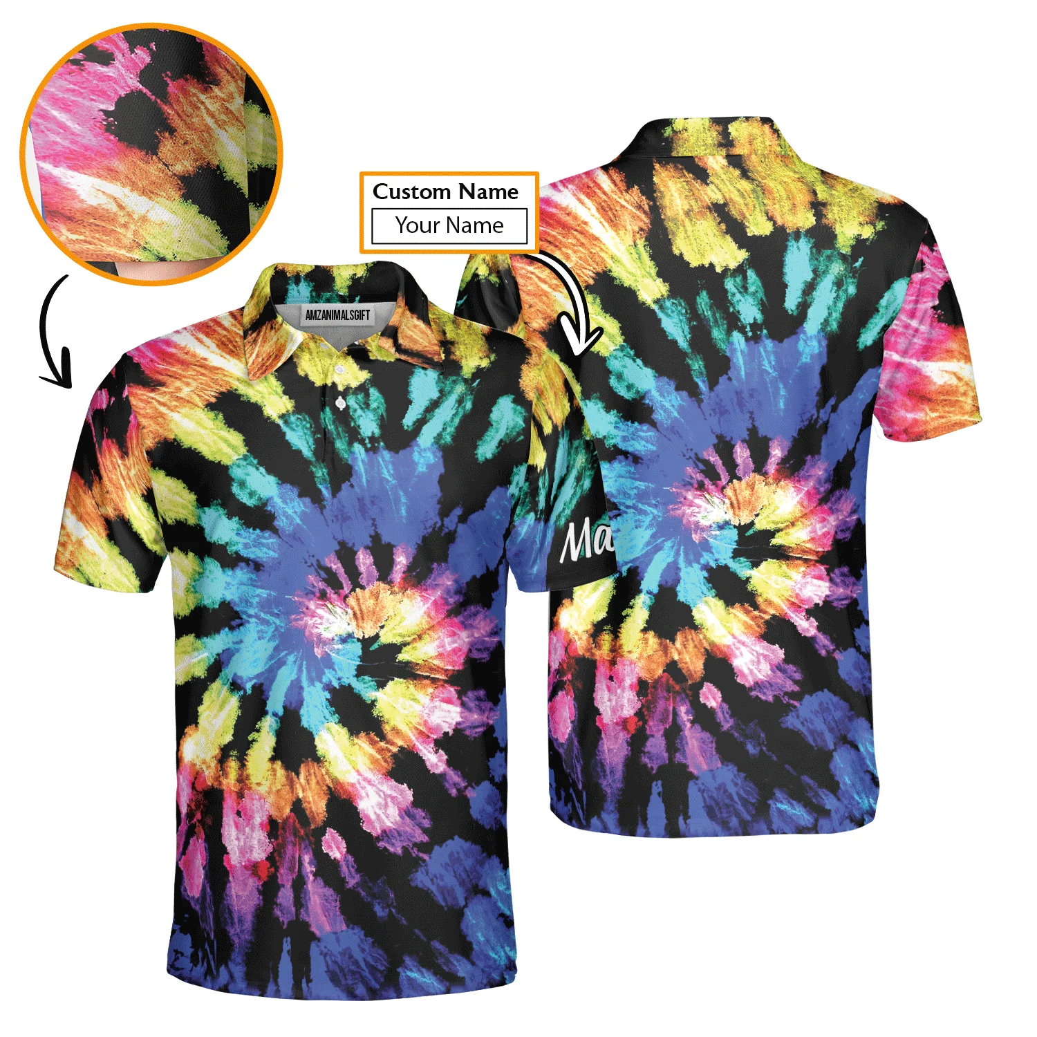 Custom Golf Long Sleeve Men Polo Shirt - Custom Name Tie Dye Pattern Apparel - Personalized Gift For Golf Lover, Men - Image 3