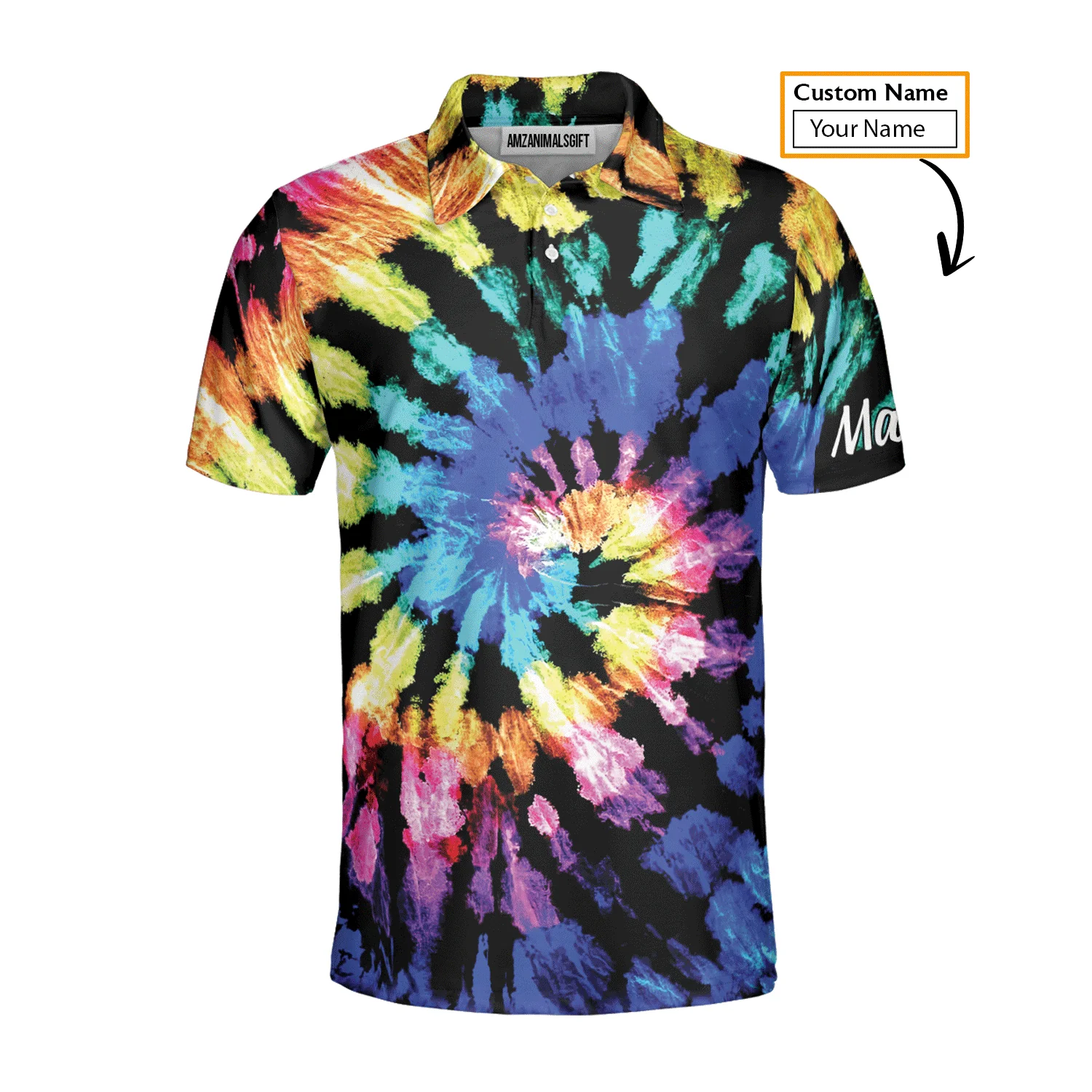 Custom Golf Long Sleeve Men Polo Shirt - Custom Name Tie Dye Pattern Apparel - Personalized Gift For Golf Lover, Men - Image 4